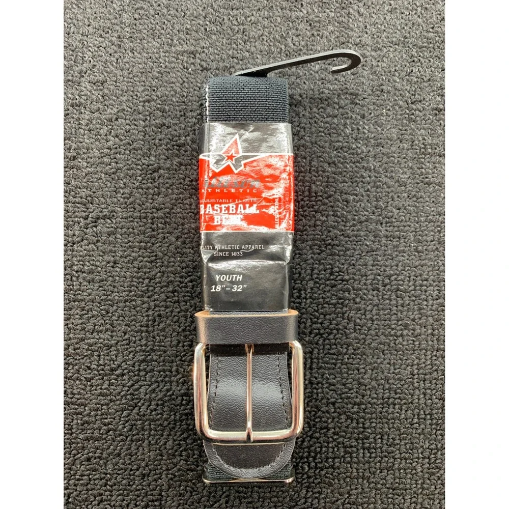 Youth Athletic Apparel Baseball Belt Adjustable 18-32‎ Black Leather Buckle